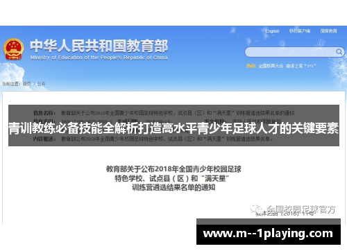 青训教练必备技能全解析打造高水平青少年足球人才的关键要素