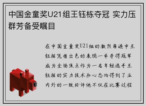 中国金童奖U21组王钰栋夺冠 实力压群芳备受瞩目